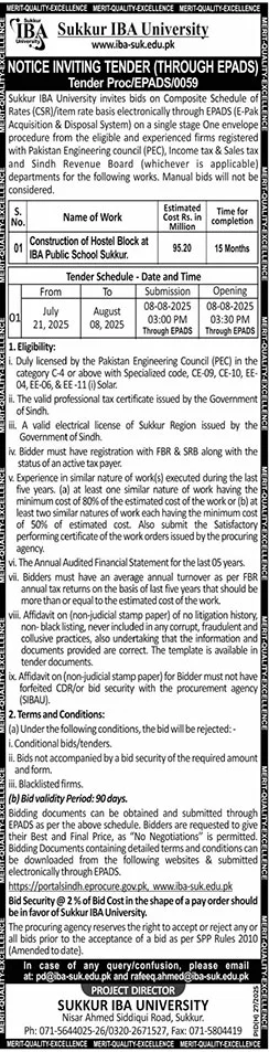 Sukkur IBA University Tender Notice